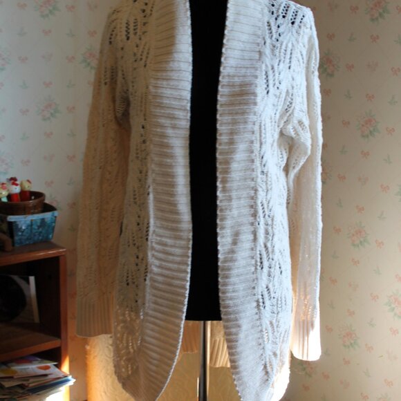 Sonoma Life Style Open Crochet Lace Cotton Blend Ivory Cardigan, Medium - Picture 2 of 8